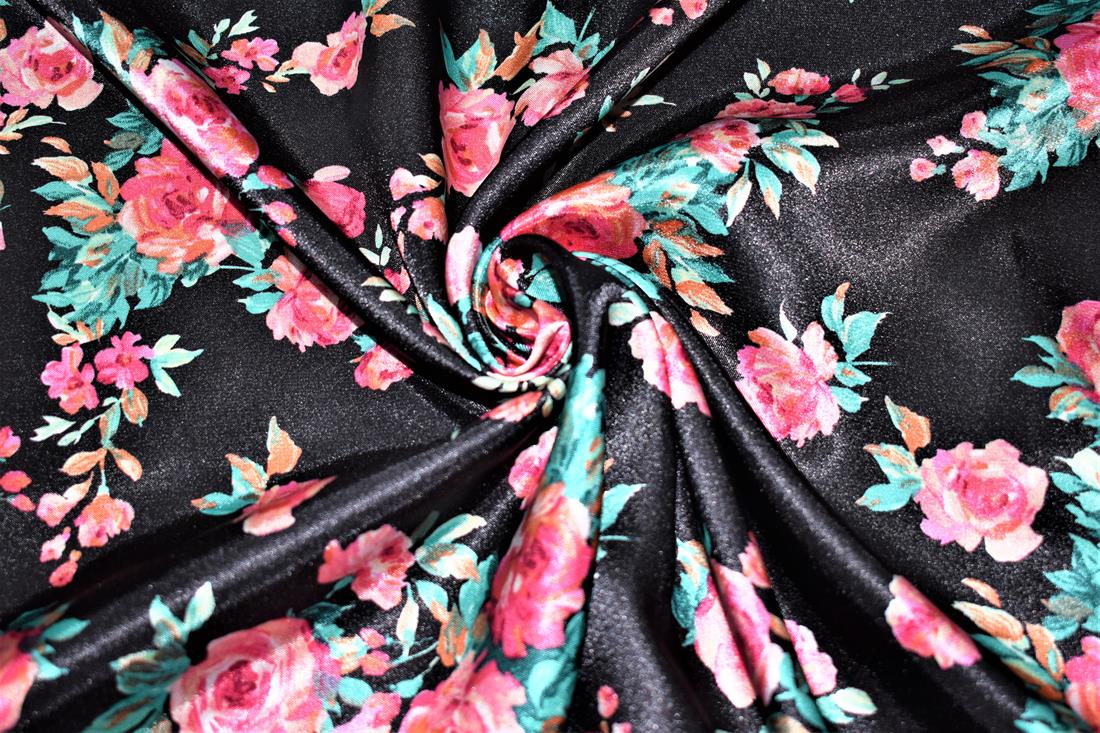 Black Printed Satin Fabric