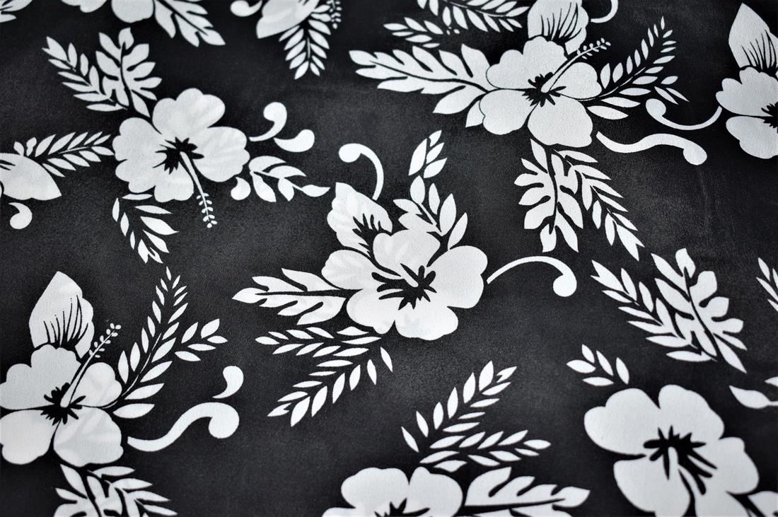 Black Printed Flower Satin Fabric