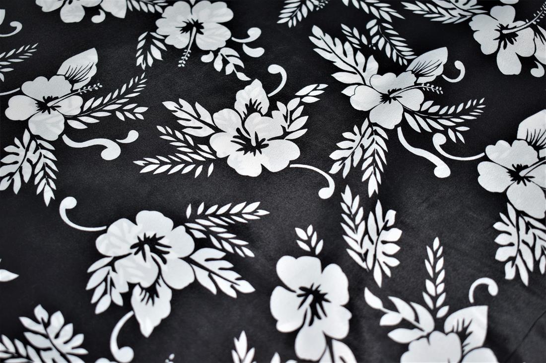 Black Printed Flower Satin Fabric