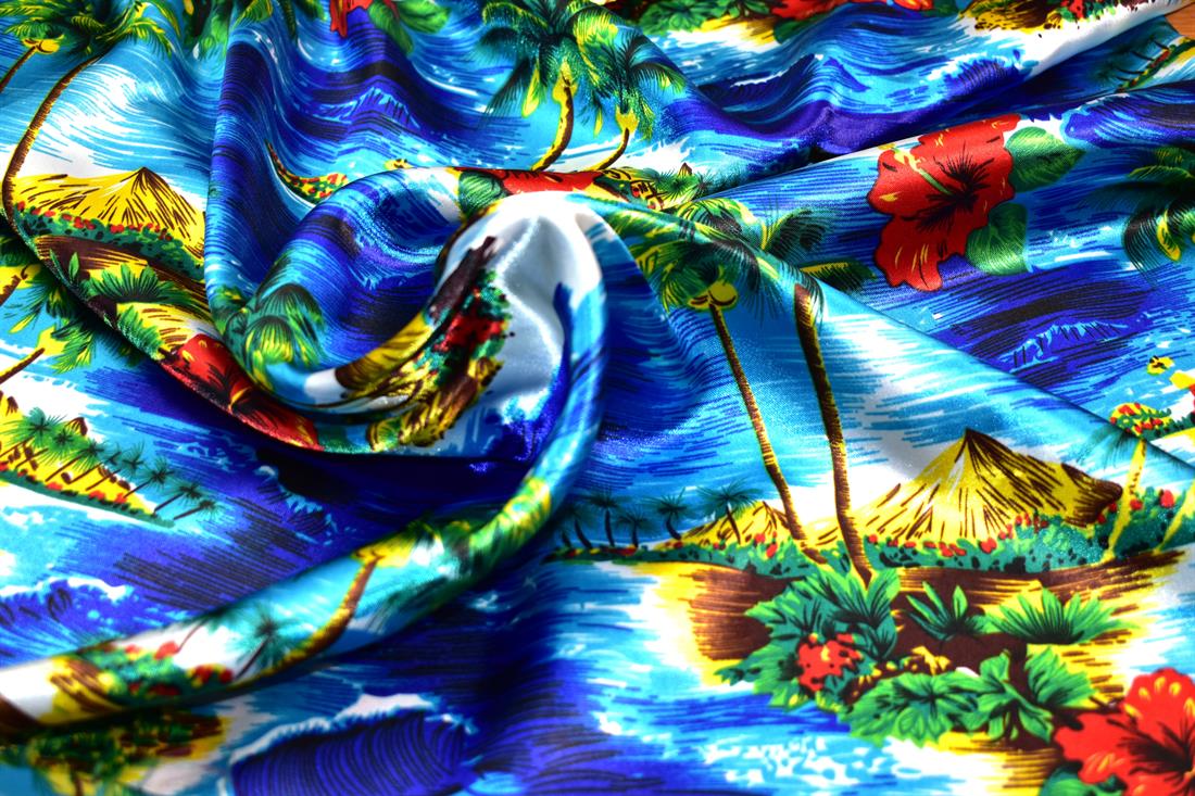 Blue Printed Satin Fabric