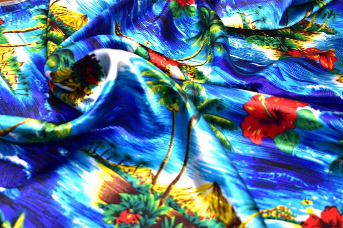 Blue Printed Satin Fabric