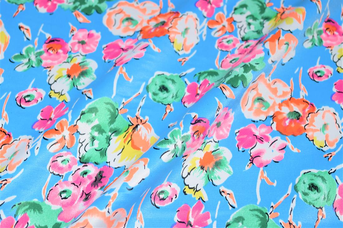 Sketched Floral Cotton Sateen Flower Stretch Clearance Stock