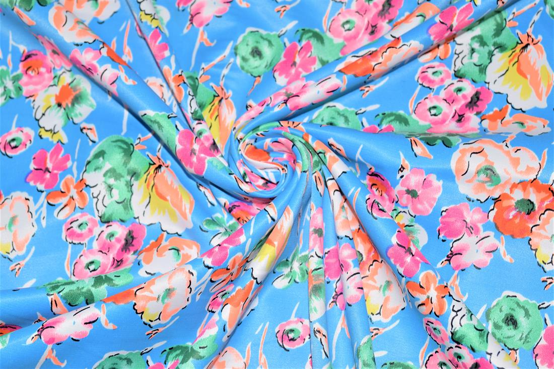 Sketched Floral Cotton Sateen Flower Stretch Clearance Stock