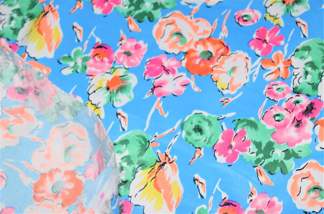 Sketched Floral Cotton Sateen Flower Stretch Clearance Stock