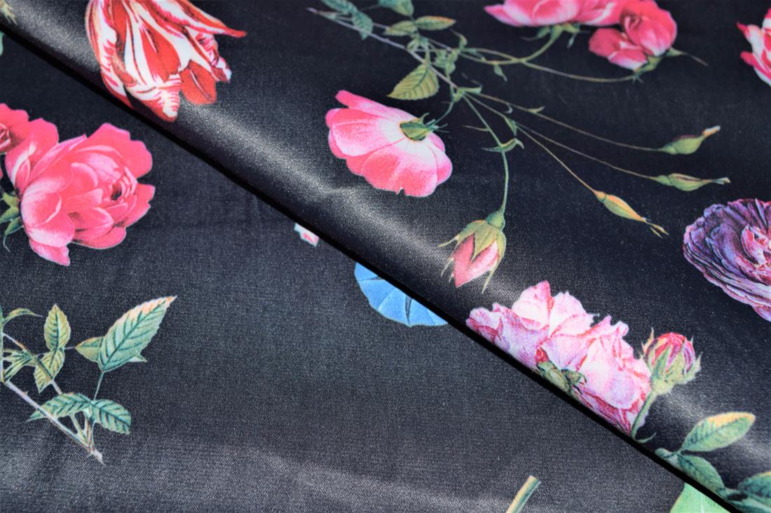 Black Beautiful Floral Design Cotton Sateen Flower Stretch Clearance…