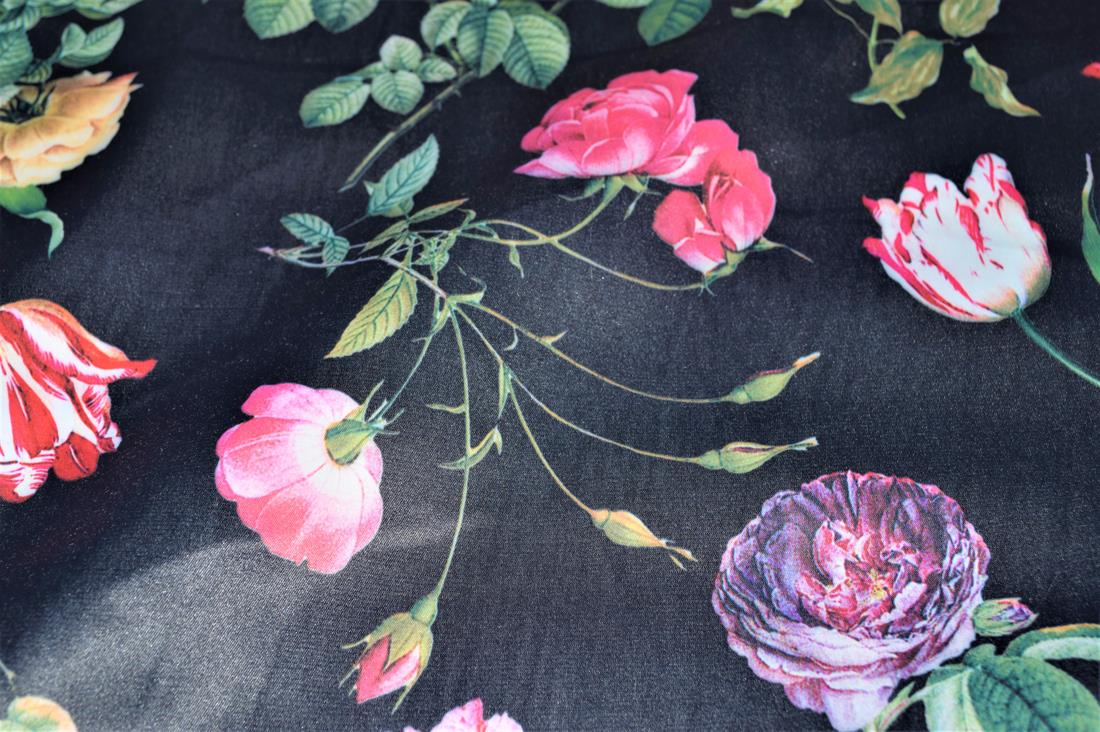 Black Beautiful Floral Design Cotton Sateen Flower Stretch Clearance…
