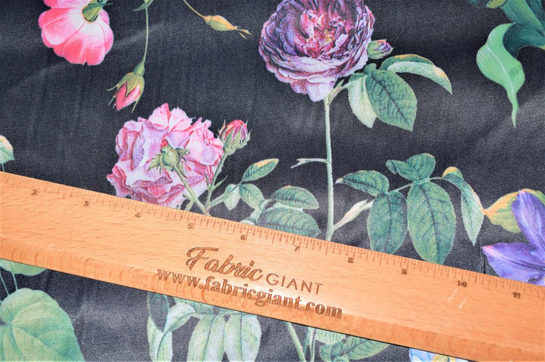 Black Beautiful Floral Design Cotton Sateen Flower Stretch Clearance…
