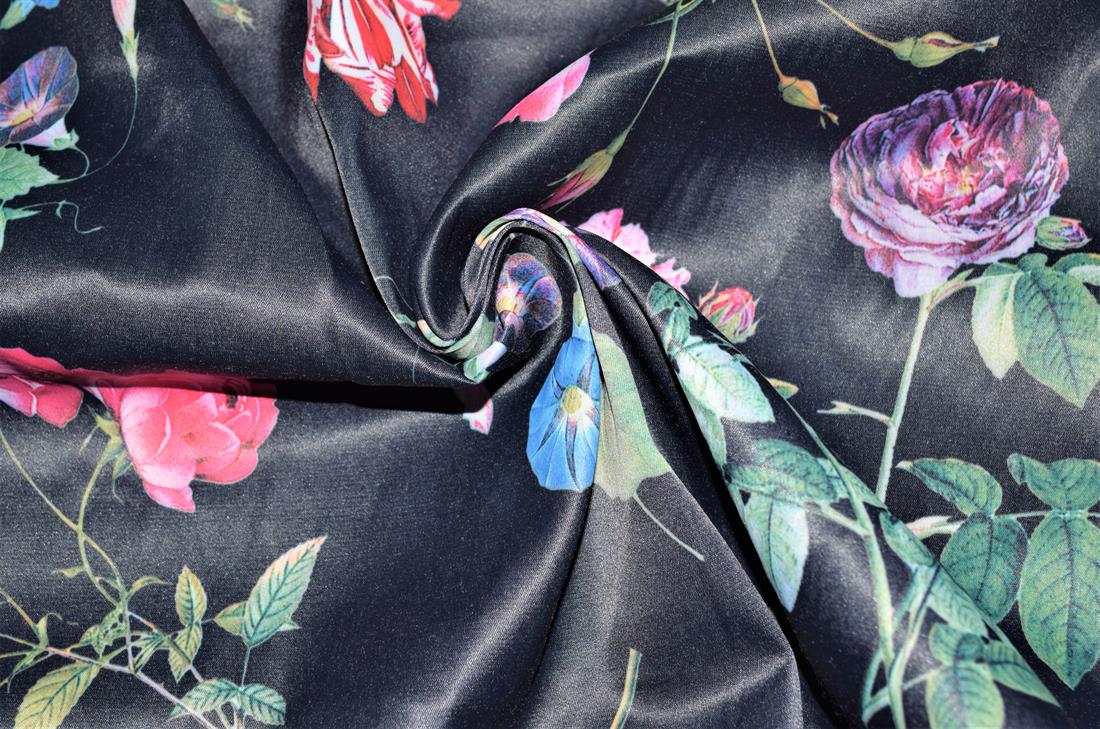 Black Beautiful Floral Design Cotton Sateen Flower Stretch Clearance…