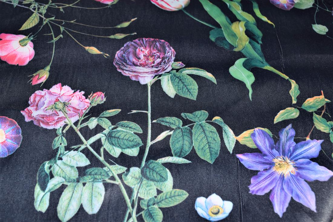 Black Beautiful Floral Design Cotton Sateen Flower Stretch Clearance…