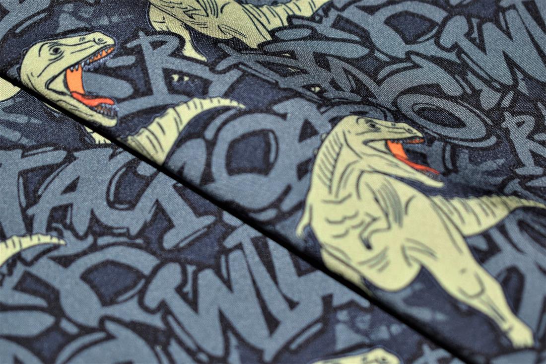 Grey Little Johnny Dino Graffiti Soft Shell Rawr-some Fabric