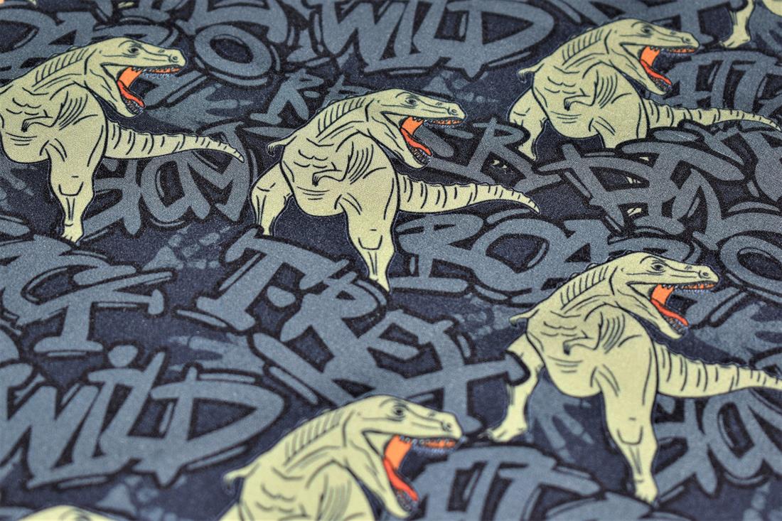 Grey Little Johnny Dino Graffiti Soft Shell Rawr-some Fabric