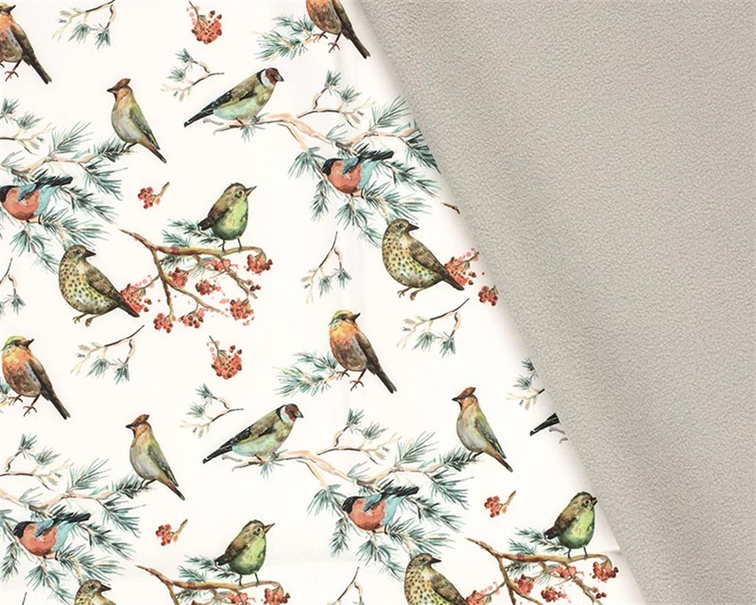 Off White Softshell Digital Birds Soft Shell Fleece