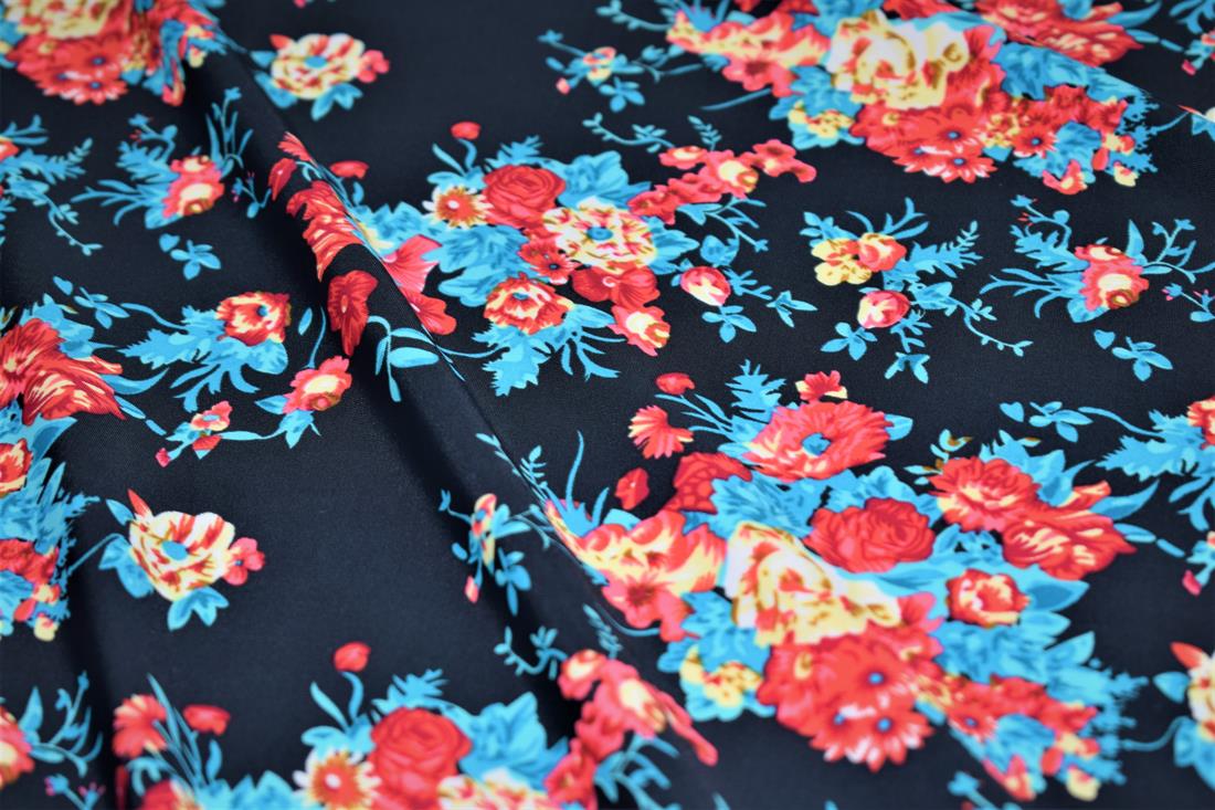 Dark Navy Printed Lycra, Flower Print