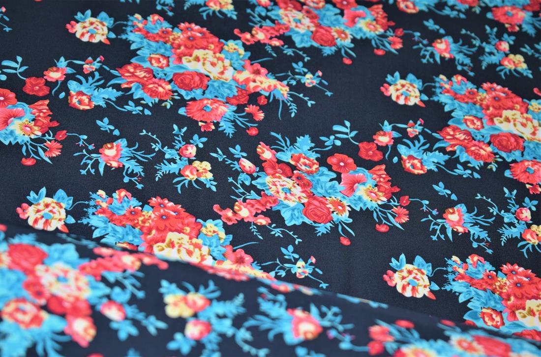 Dark Navy Printed Lycra, Flower Print