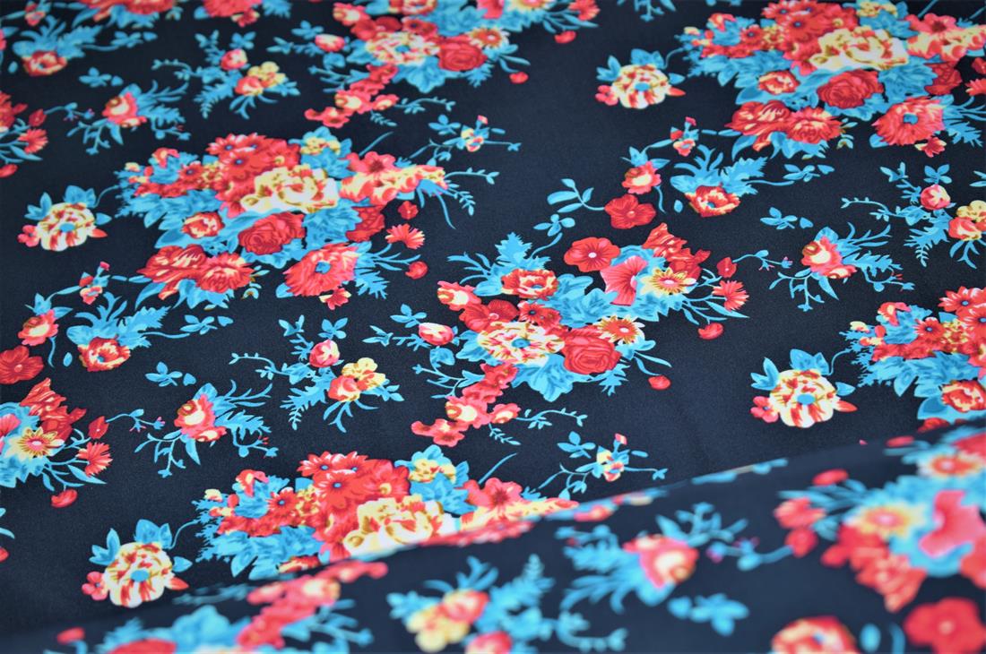 Dark Navy Printed Lycra, Flower Print