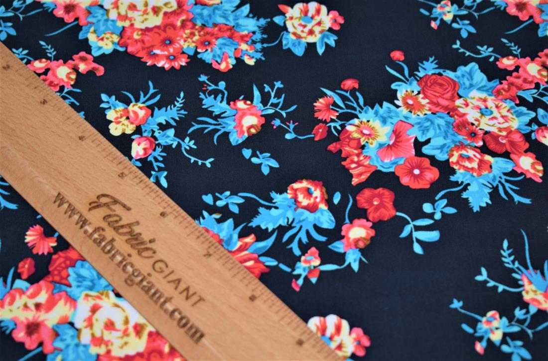 Dark Navy Printed Lycra, Flower Print