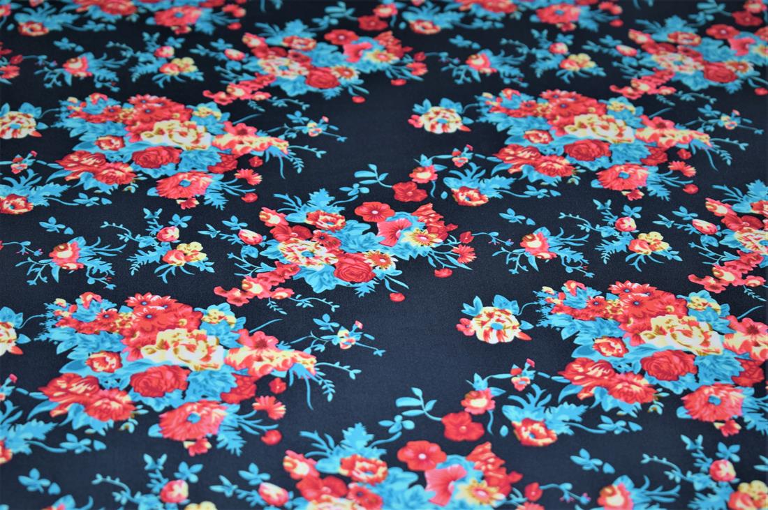 Dark Navy Printed Lycra, Flower Print