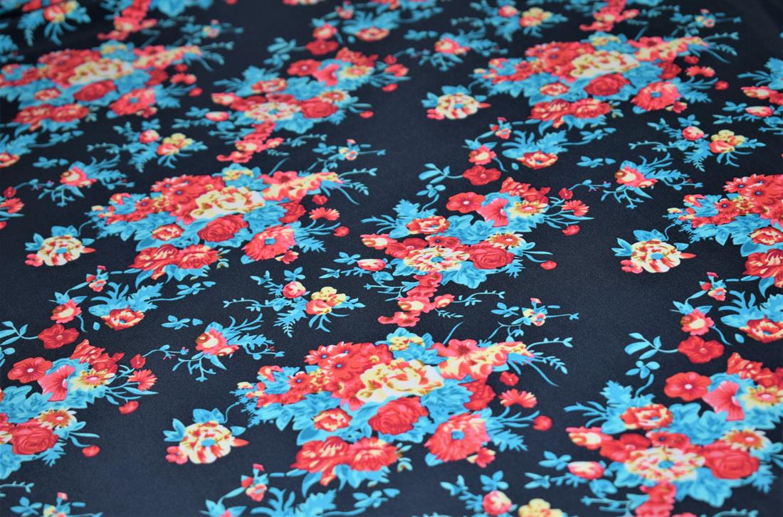 Dark Navy Printed Lycra, Flower Print