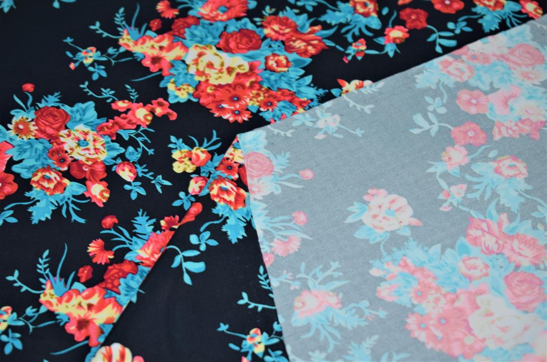 Dark Navy Printed Lycra, Flower Print