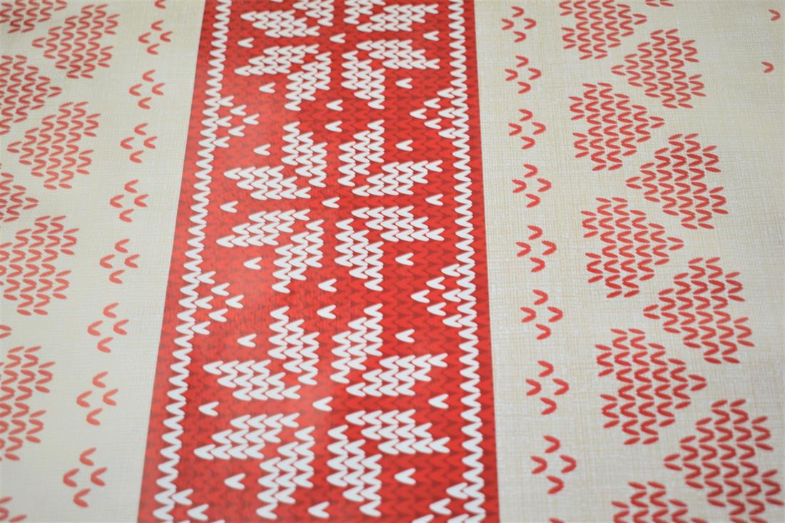 Ivory & Red Christmas Pattern Print 100% PVC