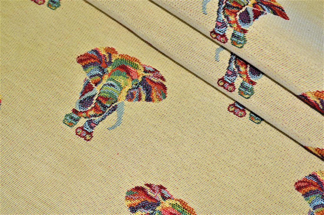 Natural Elephant Printed Weight Tapestry
