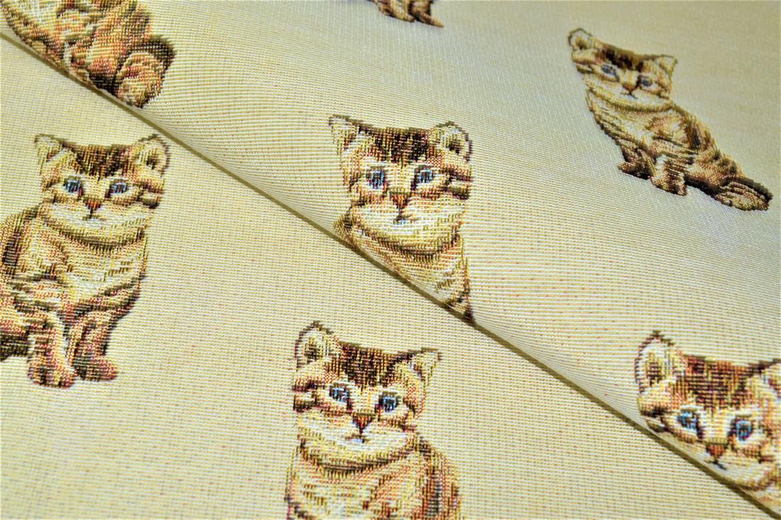 Natural Cat All Over Printed Weight Tapestry