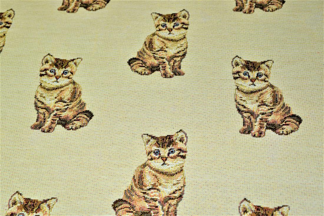 Natural Cat All Over Printed Weight Tapestry