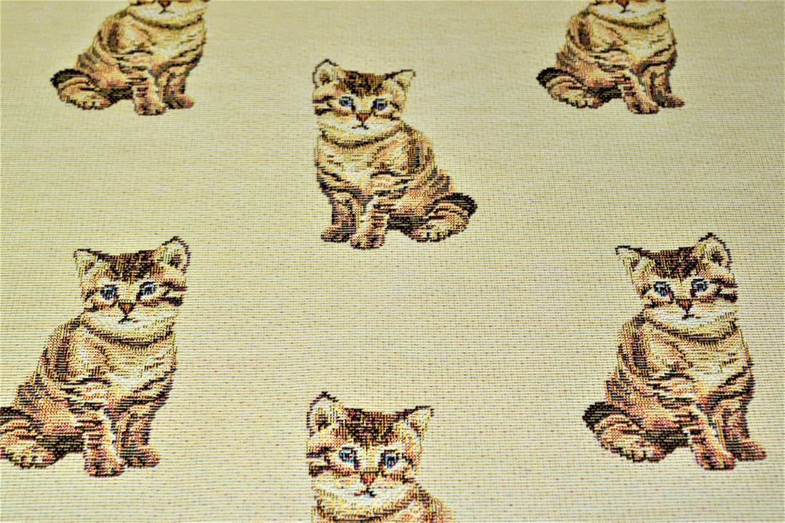 Natural Cat All Over Printed Weight Tapestry