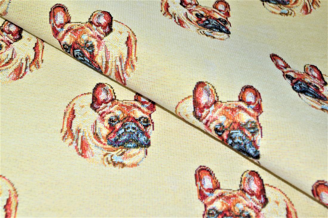 Natural French Bulldog Tapestry Fabric
