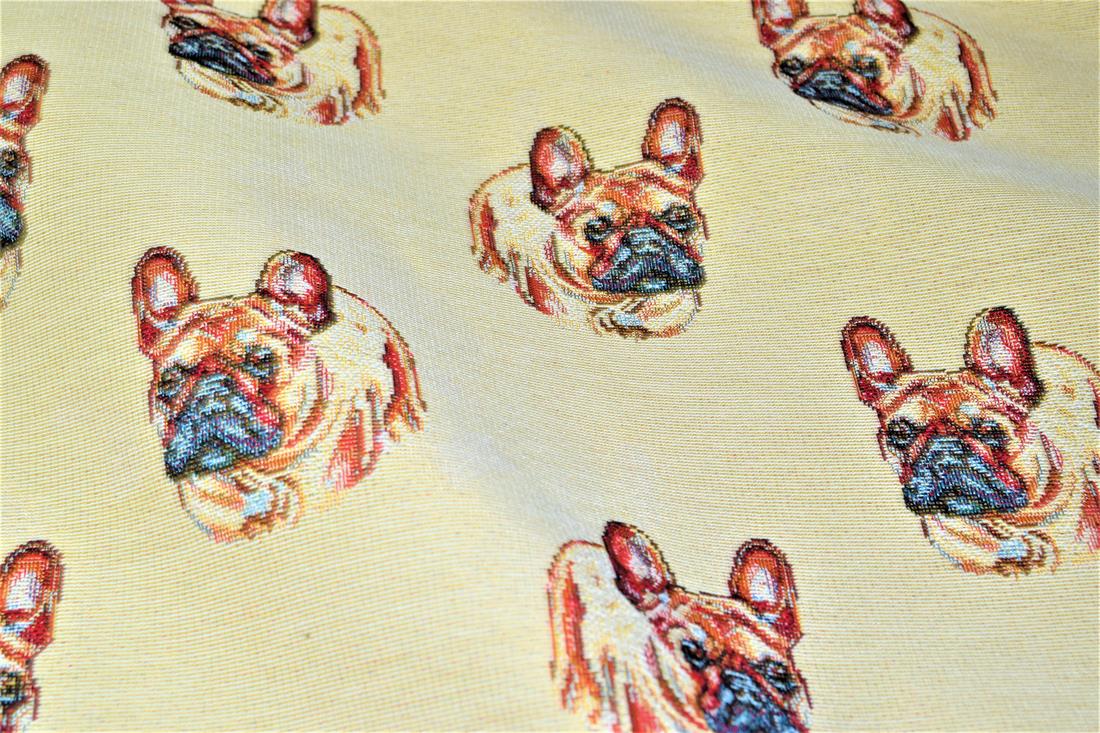 Natural French Bulldog Tapestry Fabric