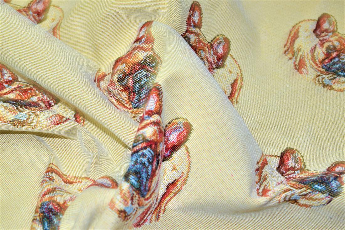 Natural French Bulldog Tapestry Fabric