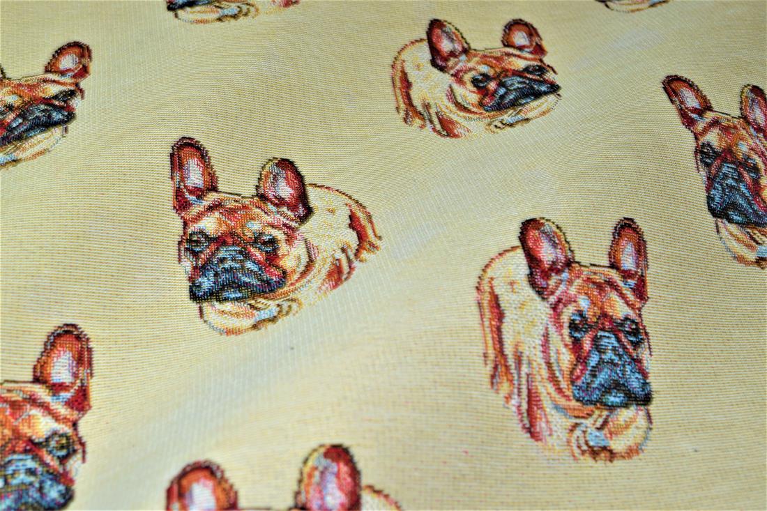 Natural French Bulldog Tapestry Fabric