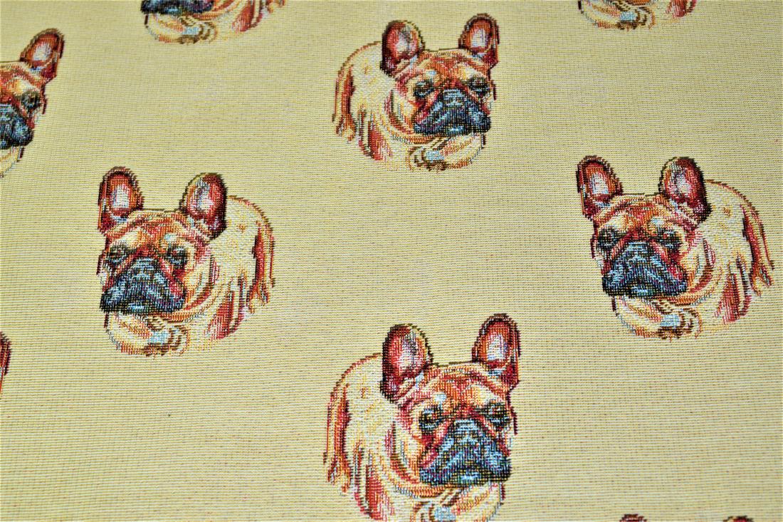 Natural French Bulldog Tapestry Fabric