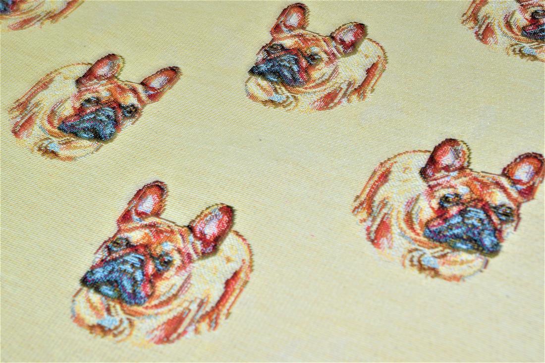 Natural French Bulldog Tapestry Fabric