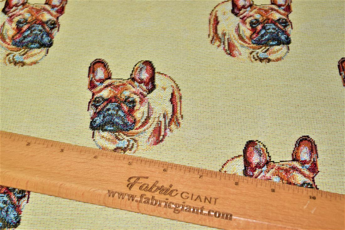 Natural French Bulldog Tapestry Fabric