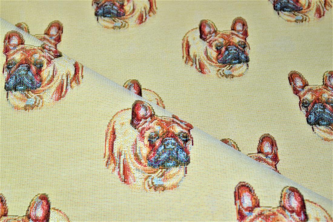 Natural French Bulldog Tapestry Fabric