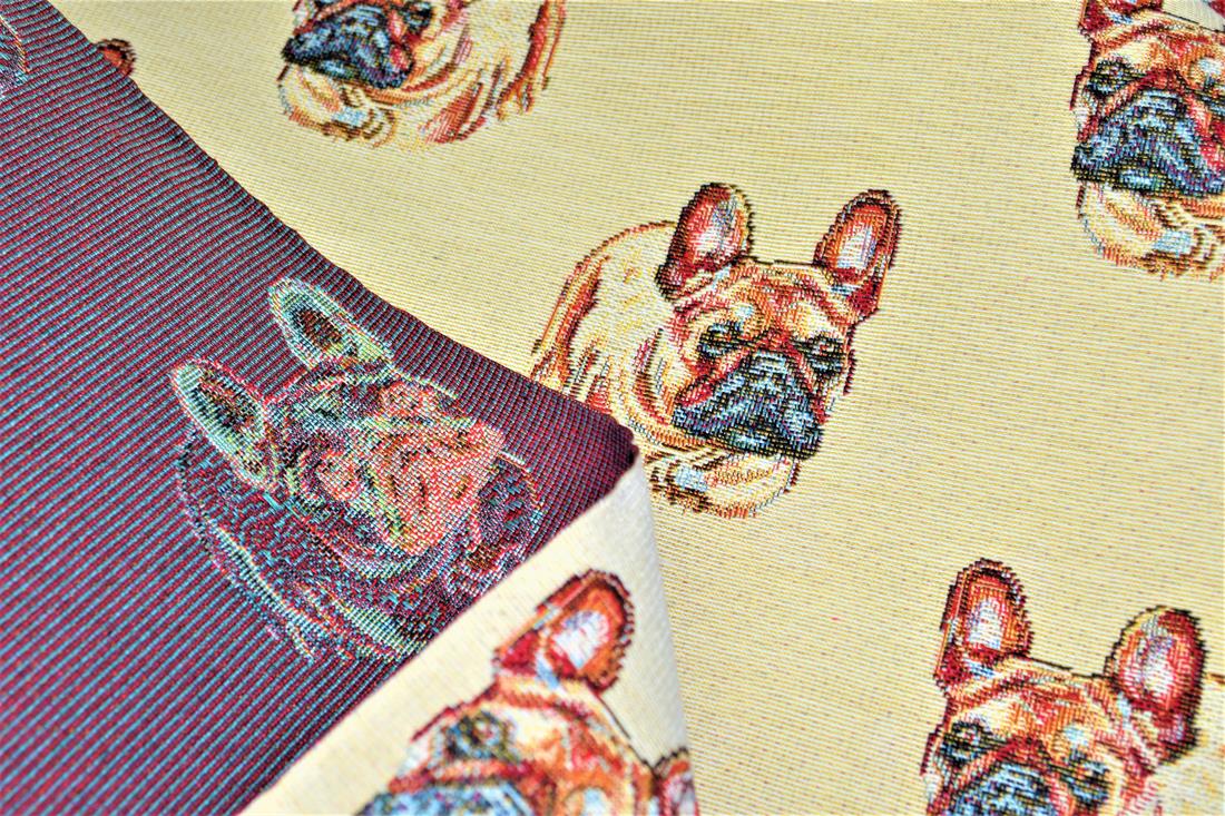 Natural French Bulldog Tapestry Fabric