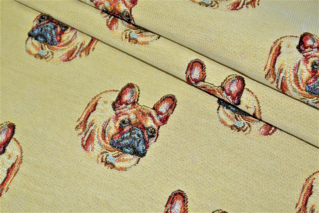 Natural French Bulldog Tapestry Fabric