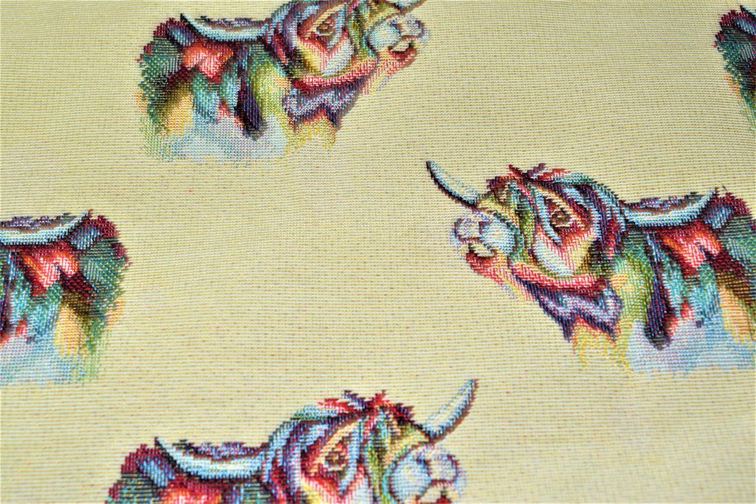 Natural Highland Cow All Over Printed Weight Tapestry