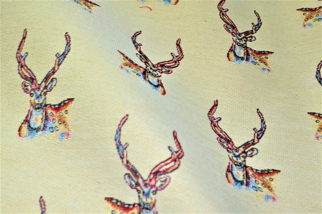 Natural Stag All Over Printed Weight Tapestry
