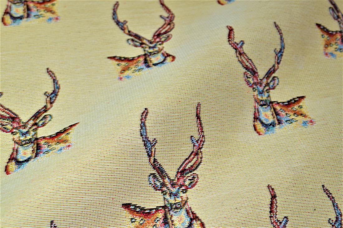 Natural Stag All Over Printed Weight Tapestry