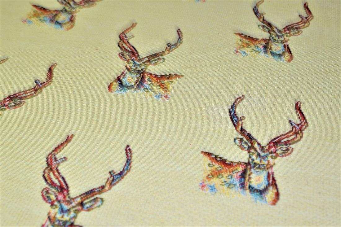 Natural Stag All Over Printed Weight Tapestry