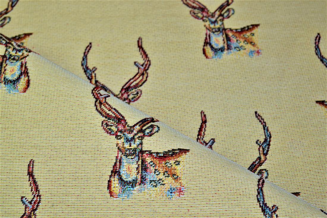 Natural Stag All Over Printed Weight Tapestry