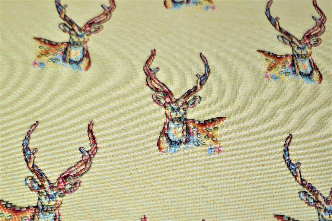 Natural Stag All Over Printed Weight Tapestry