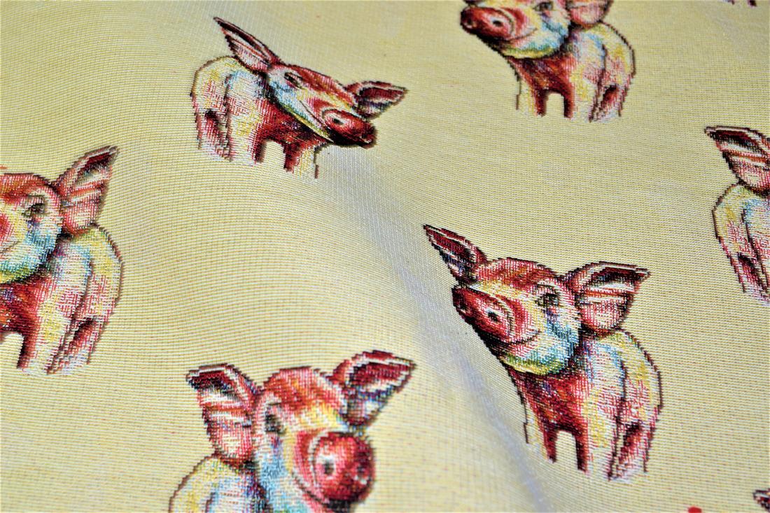 Natural Pig All Over Printed Weight Tapestry