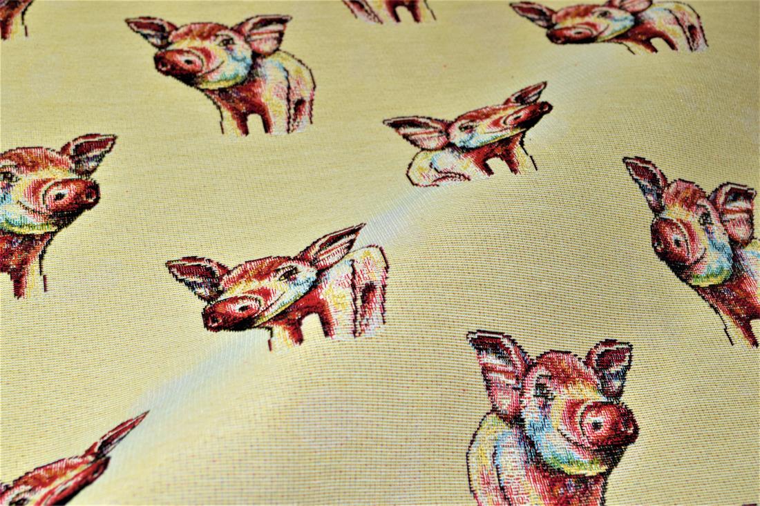 Natural Pig All Over Printed Weight Tapestry