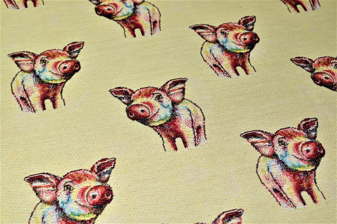 Natural Pig All Over Printed Weight Tapestry