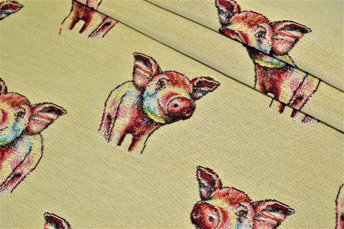 Natural Pig All Over Printed Weight Tapestry