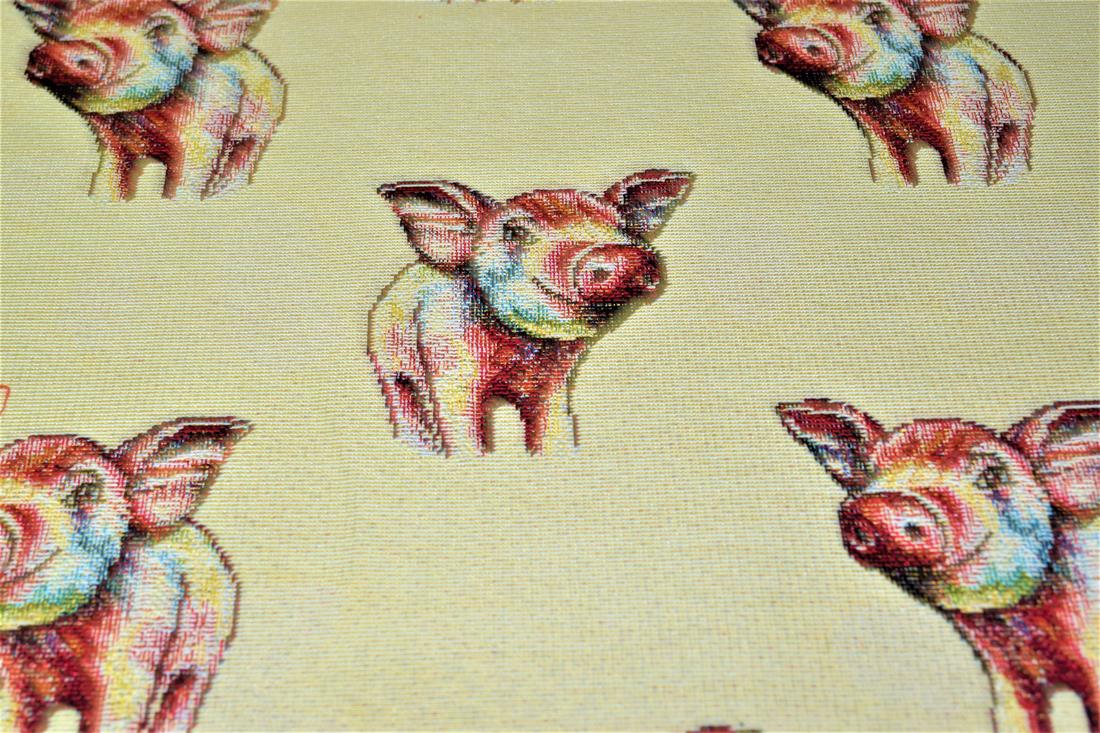 Natural Pig All Over Printed Weight Tapestry