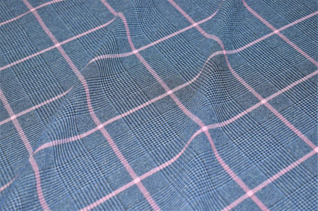 Blue & Baby Pink Check Print Tartan Fabric